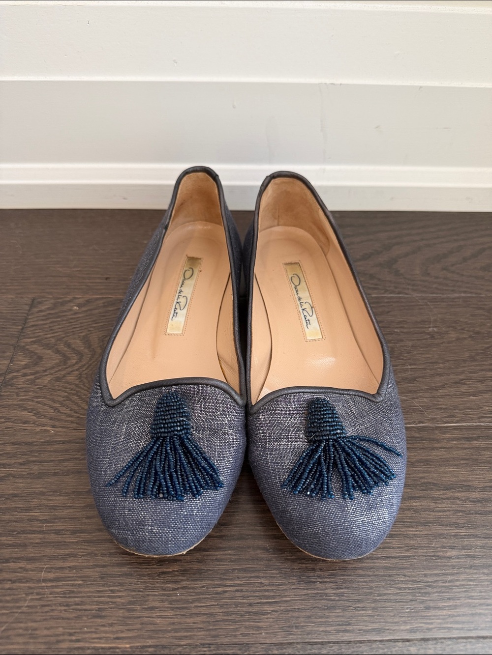 Oscar de la renta blue canvas tassel loafer size 36